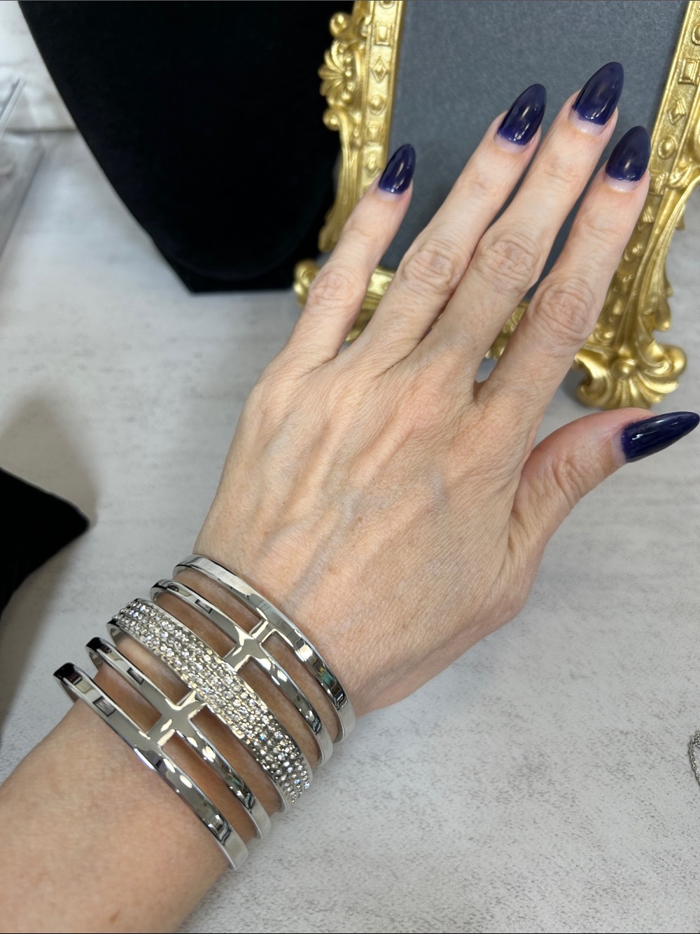 Ann Taylor Silver-Tone Multi-Row Cuff with Crystal Band